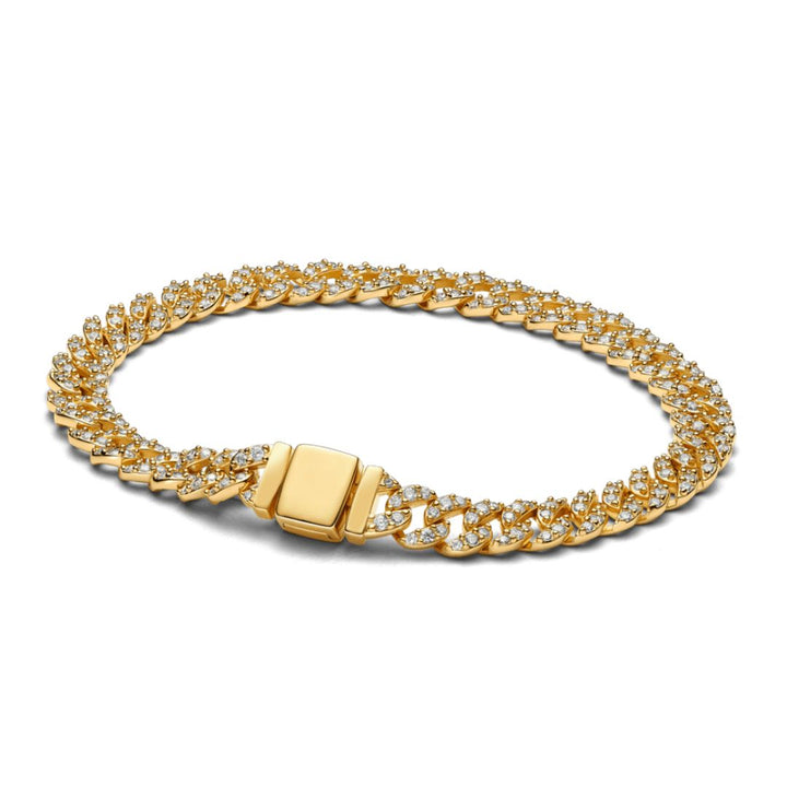 Bracelet maille cubaine doré avec pierres scintillantes