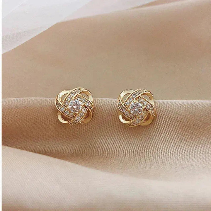 Boucles d'Oreilles - Spirale Florale Cristallée, teinte Or