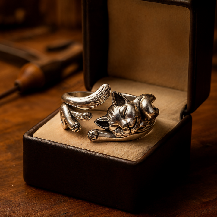 Bague - Silhouette de Chat Vintage, mise en situation