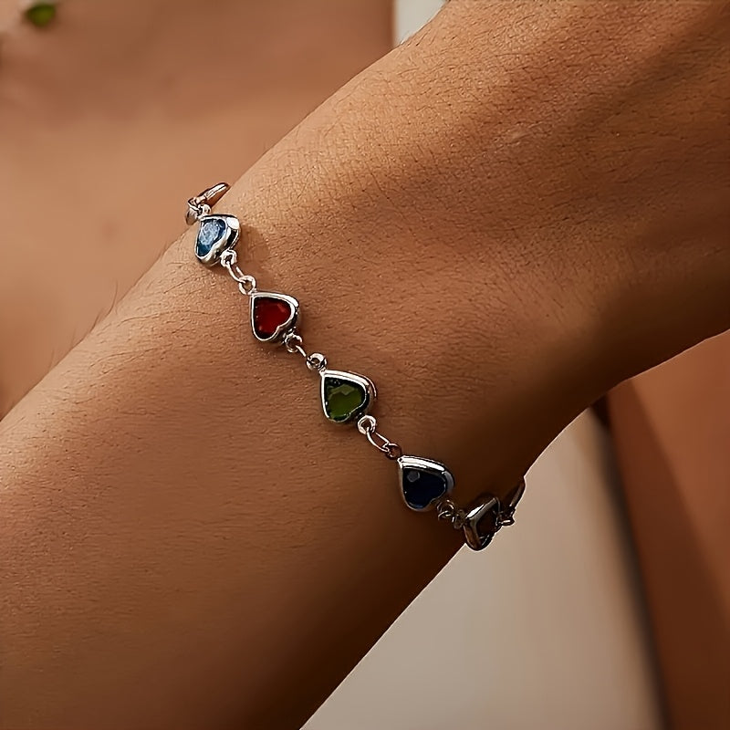 Bracelet - Éclat en Forme de Cœur, teinte Argent