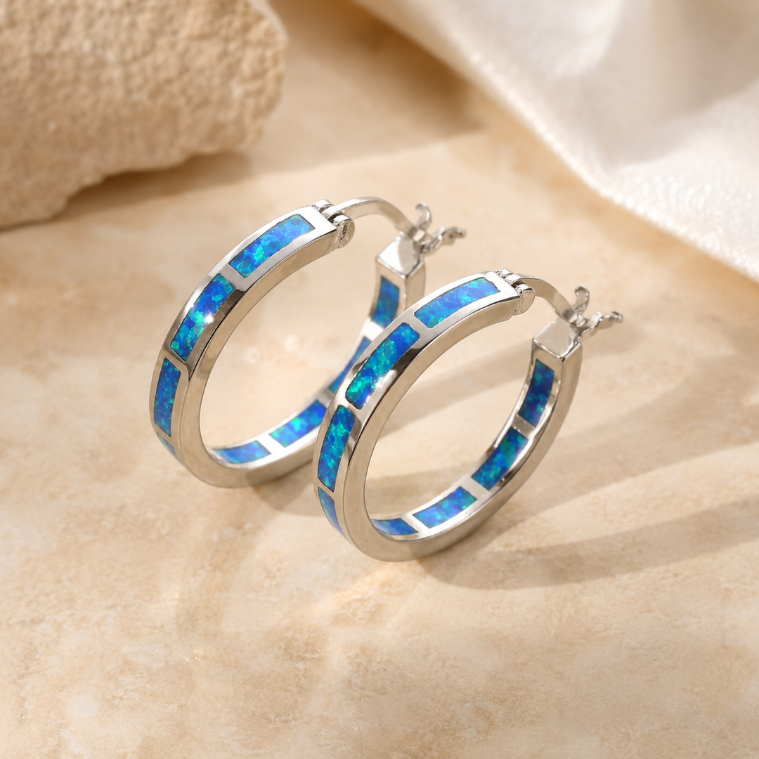 Boucles d'Oreilles - Opale de Feu Bleu