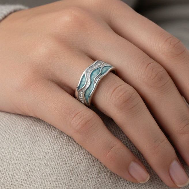 Bague - Ondes Turquoise Argentée, vue détail