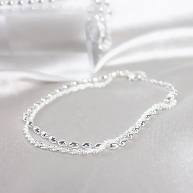 Bracelet double rang argenté avec zircons