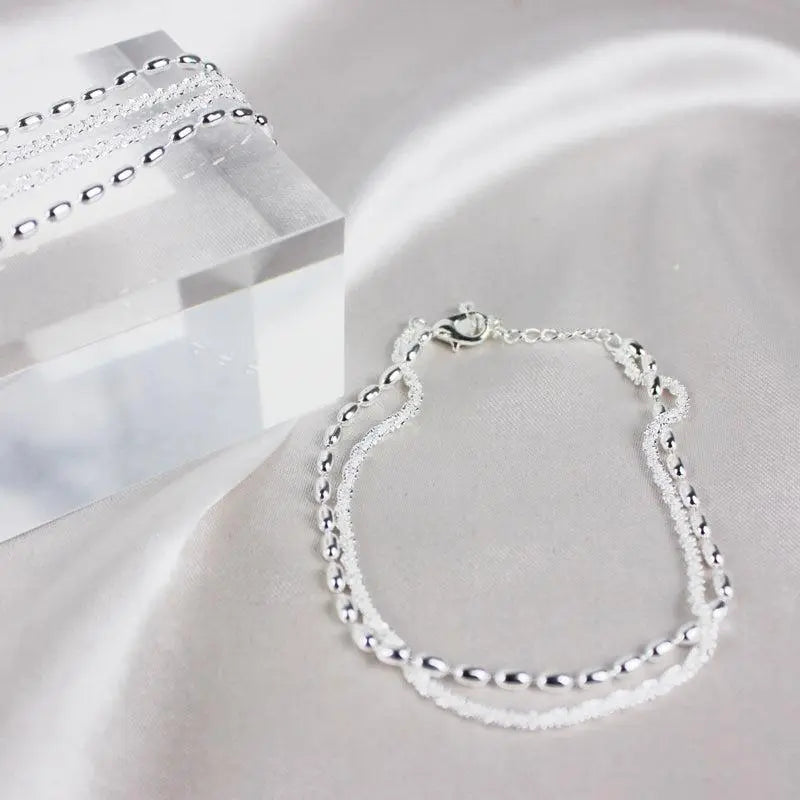 Bracelet double rang argenté avec zircons