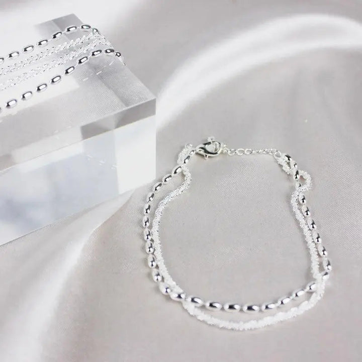 Bracelet double rang argenté avec zircons