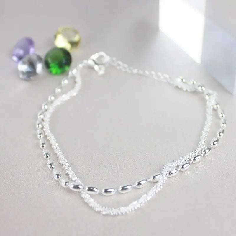 Bracelet double rang argenté avec zircons