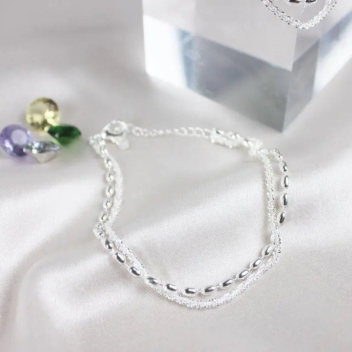 Bracelet double rang argenté avec zircons