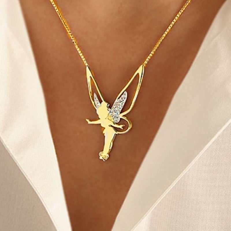 Collier pendentif fée doré