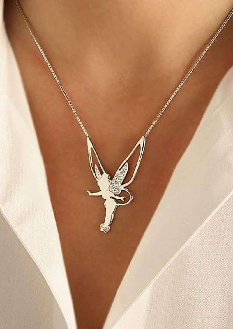 Collier pendentif fée argenté