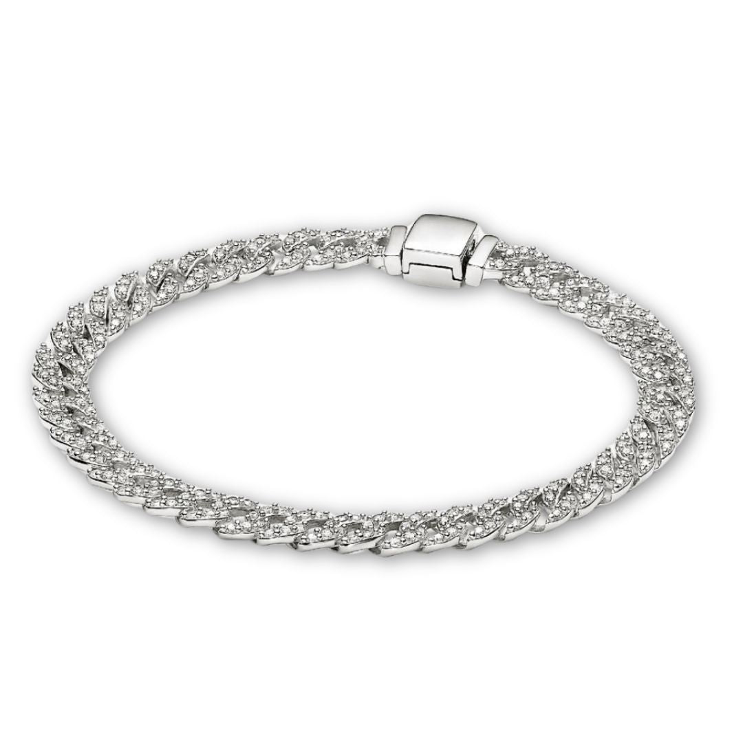 Bracelet maille cubaine argenté avec pierres scintillantes