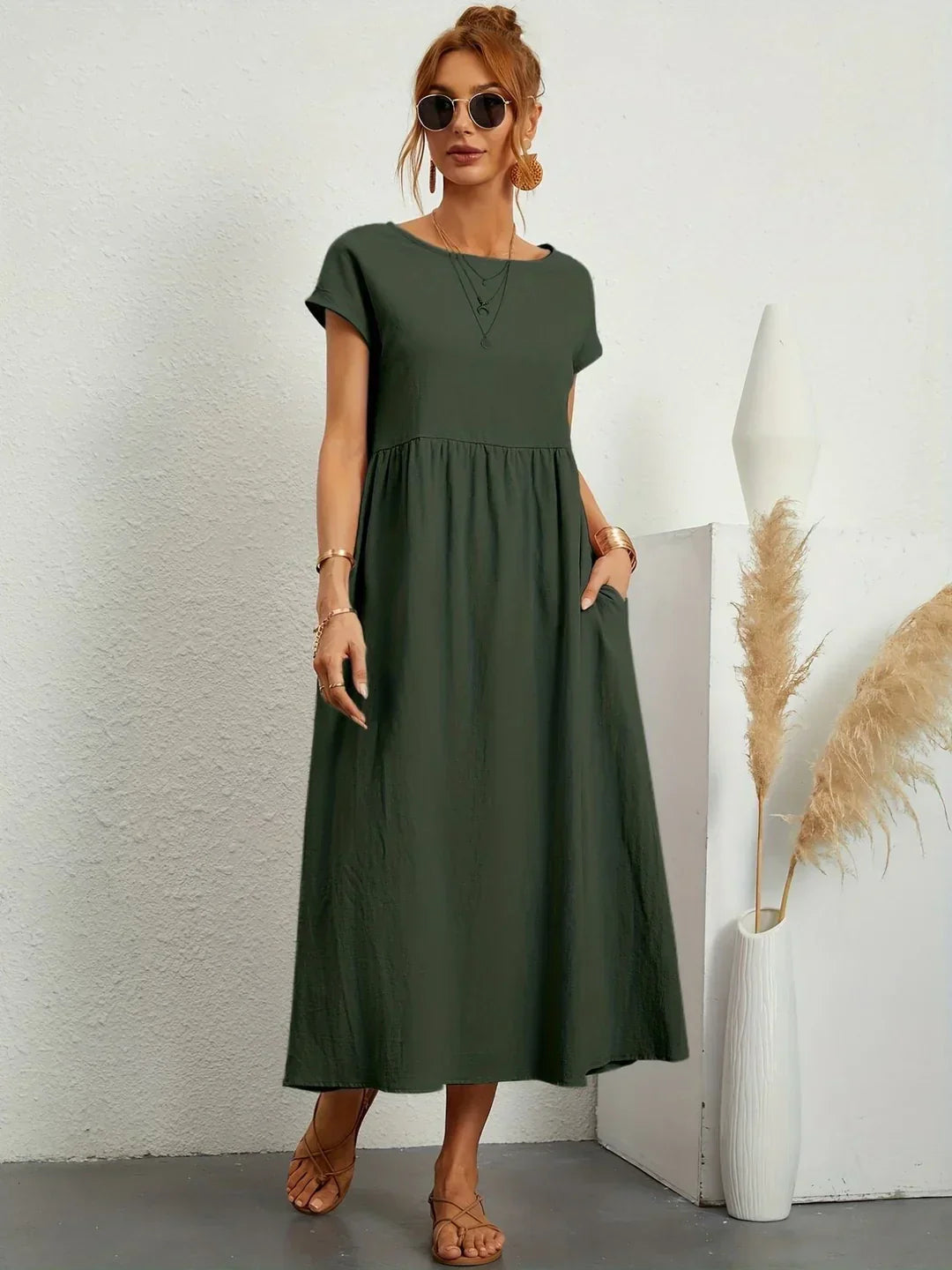 Aurélie - robe midi, vue Vert Militaire