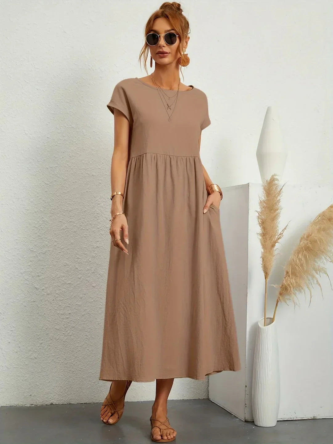 Aurélie - robe midi, vue Kaki