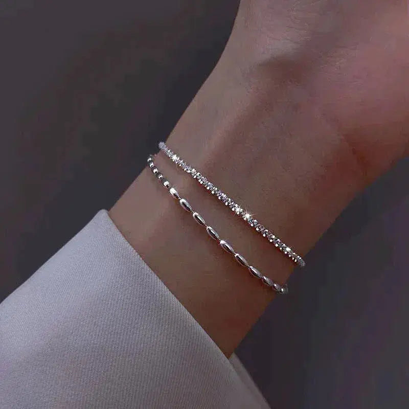 Bracelet double rang argenté avec zircons
