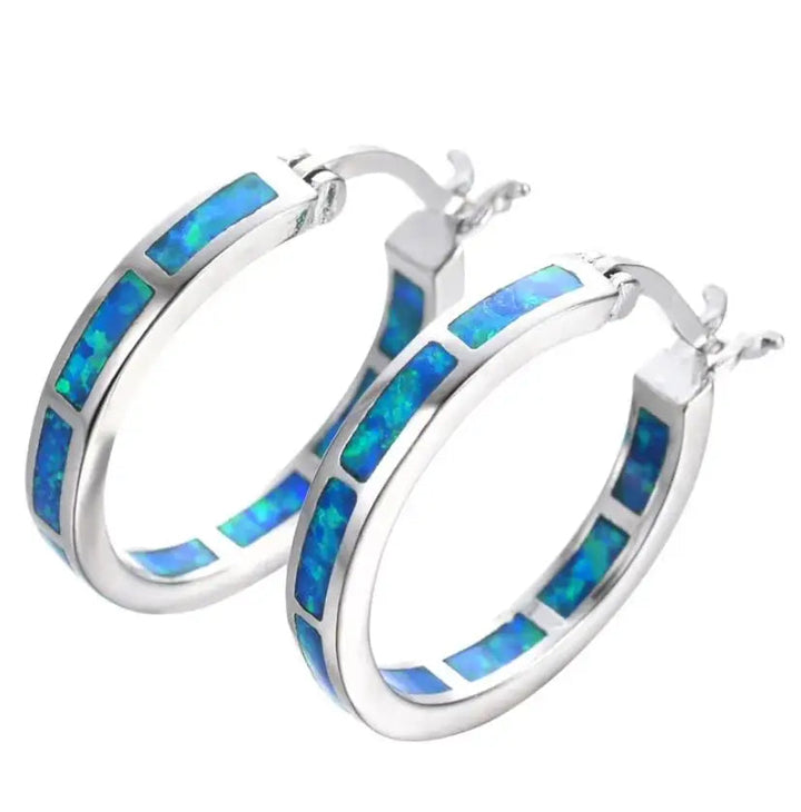 Boucles d'Oreilles - Opale de Feu Bleu, teinte Bleu