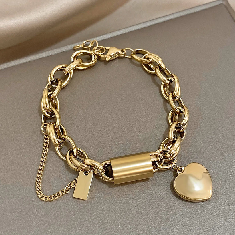 Bracelet - Chaîne Épaisse et Dorée, teinte Or