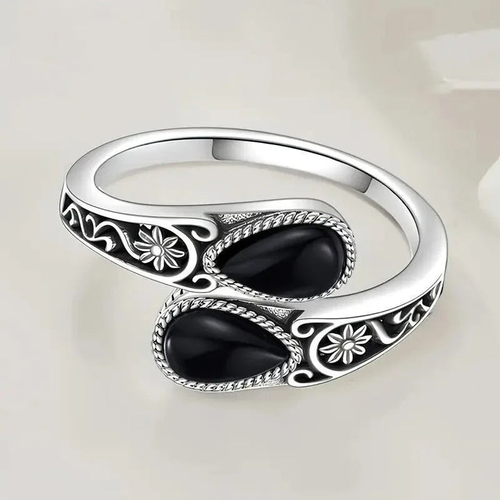 Bague fleur pierre de lune noire