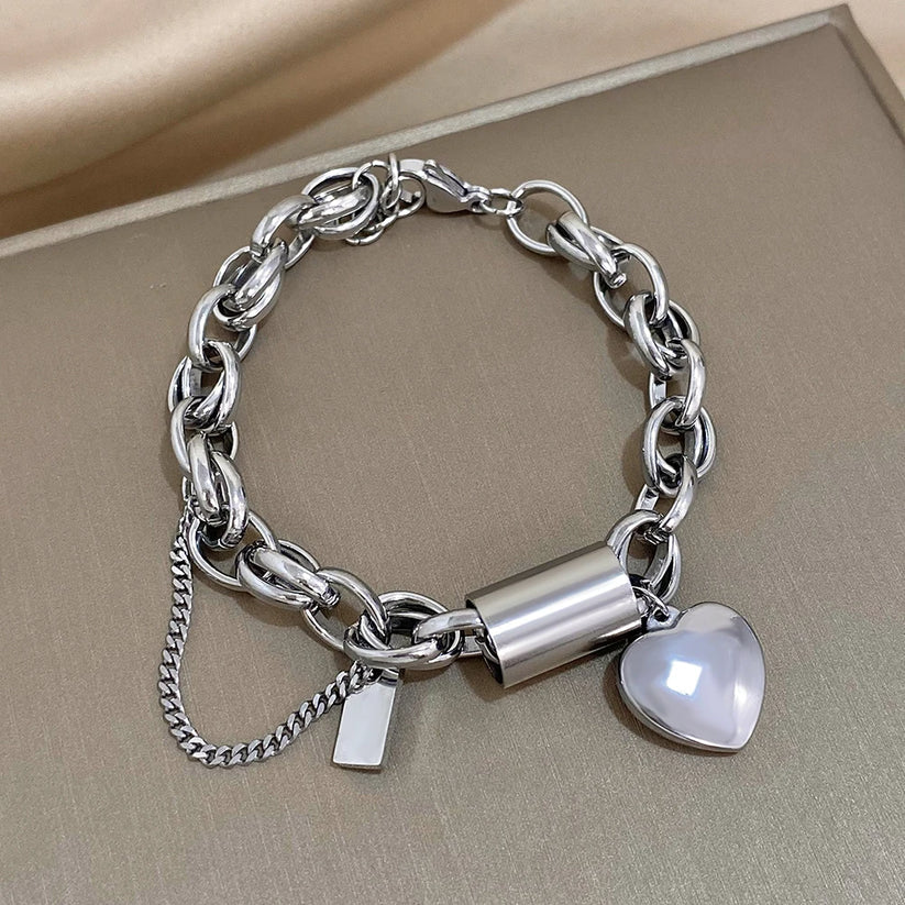 Bracelet - Chaîne Épaisse et Dorée, teinte Or Blanc