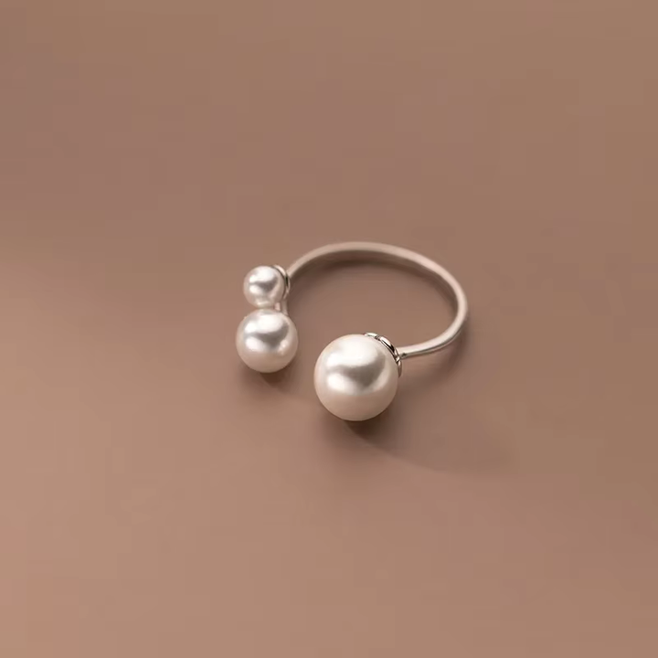 Bague trio de perles argentée