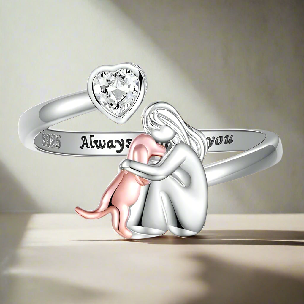 Bague - Cœur pour Chat et Chien, teinte Rose et Argent